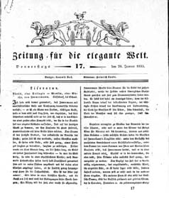 "Zeitung für die elegante Welt", Jan. 1833
