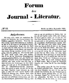 "Forum der Journal-Literatur", Sep. 1831